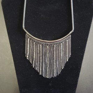 "CHICO'S" HEMATITE TONE FRINGE RINESTONE SLIDE NECKLACE